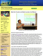 Screenshot of the October 2012 PhET newsletter
